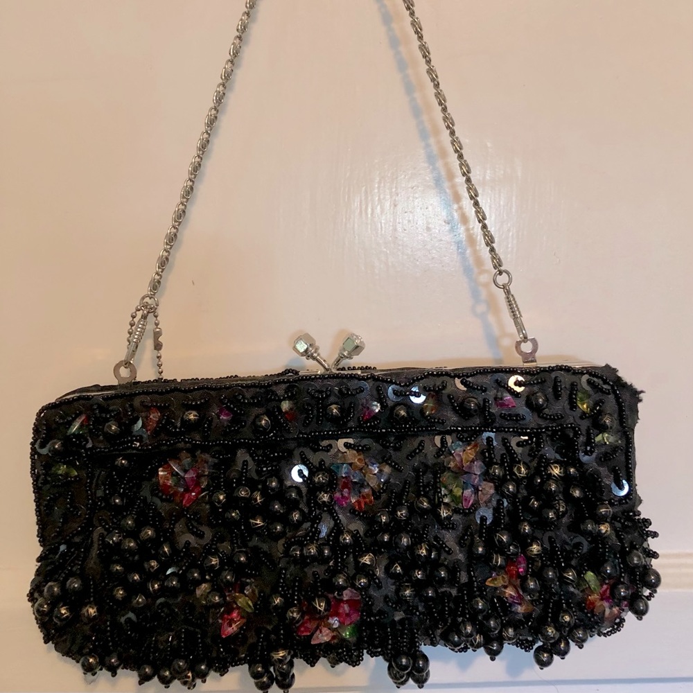 Vtg. Hand Beaded Clutch/Over Shoulder Evening Bag